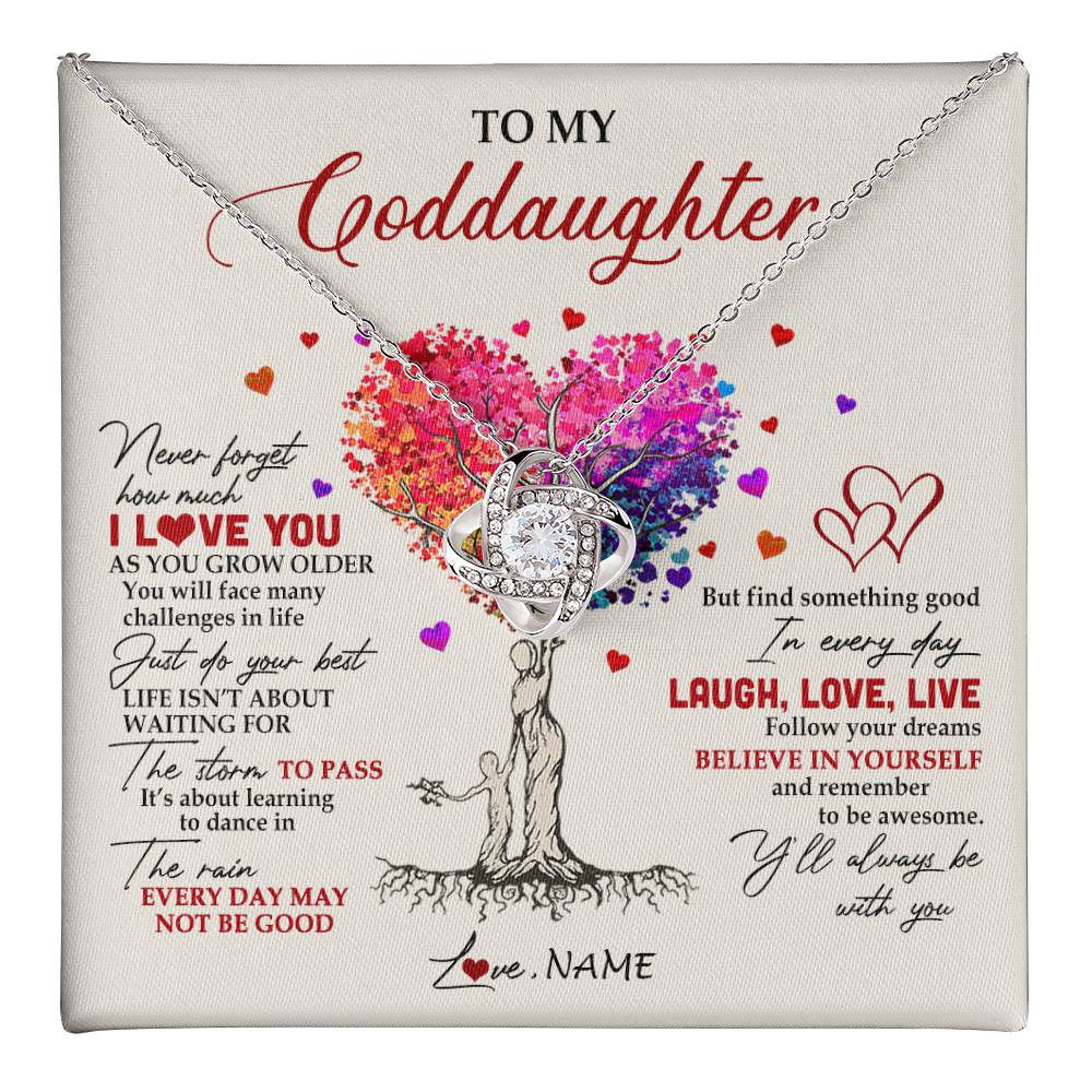 Love Knot Necklace 14K White Gold Finish | 1 | Personalized To My Goddaughter Necklace From Godmother Colorful Tree Never Forget I Love You Goddaughter Birthday Christmas Customized Gift Box Message Card | teecentury