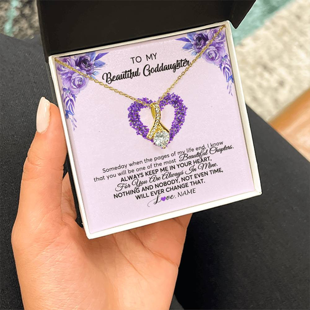 Alluring Beauty Necklace 18K Yellow Gold Finish | Personalized To My Goddaughter Necklace From Godmother Flower Always Keep Me In Your Heart Goddaughter Graduation Birthday Customized Gift Box Message Card | teecentury