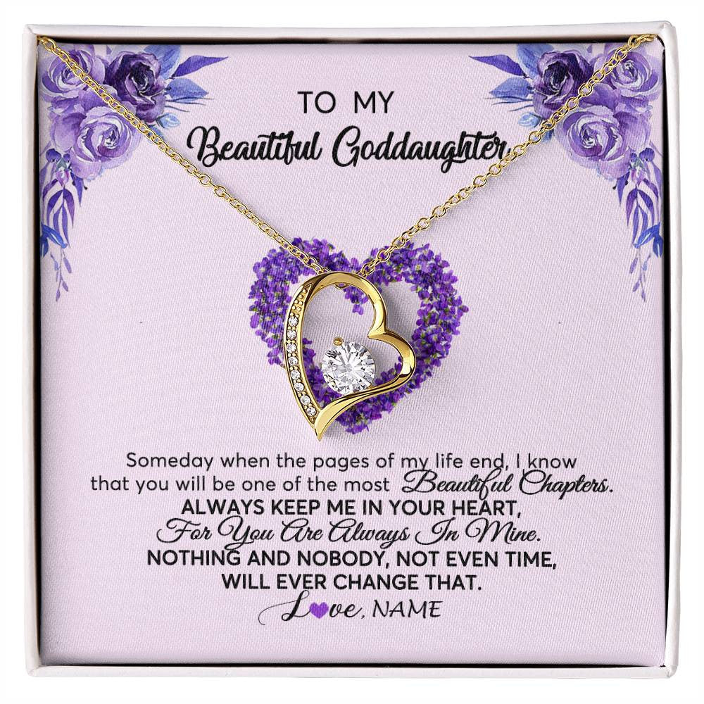 Forever Love Necklace 18K Yellow Gold Finish | Personalized To My Goddaughter Necklace From Godmother Flower Always Keep Me In Your Heart Goddaughter Graduation Birthday Customized Gift Box Message Card | teecentury