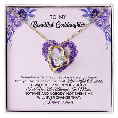 Forever Love Necklace 18K Yellow Gold Finish | Personalized To My Goddaughter Necklace From Godmother Flower Always Keep Me In Your Heart Goddaughter Graduation Birthday Customized Gift Box Message Card | teecentury