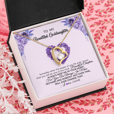Forever Love Necklace 18K Yellow Gold Finish | Personalized To My Goddaughter Necklace From Godmother Flower Always Keep Me In Your Heart Goddaughter Graduation Birthday Customized Gift Box Message Card | teecentury