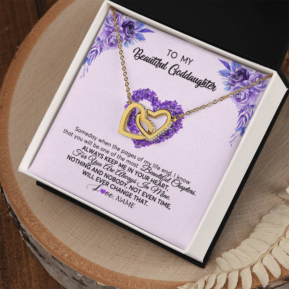 Interlocking Hearts Necklace 18K Yellow Gold Finish | Personalized To My Goddaughter Necklace From Godmother Flower Always Keep Me In Your Heart Goddaughter Graduation Birthday Customized Gift Box Message Card | teecentury