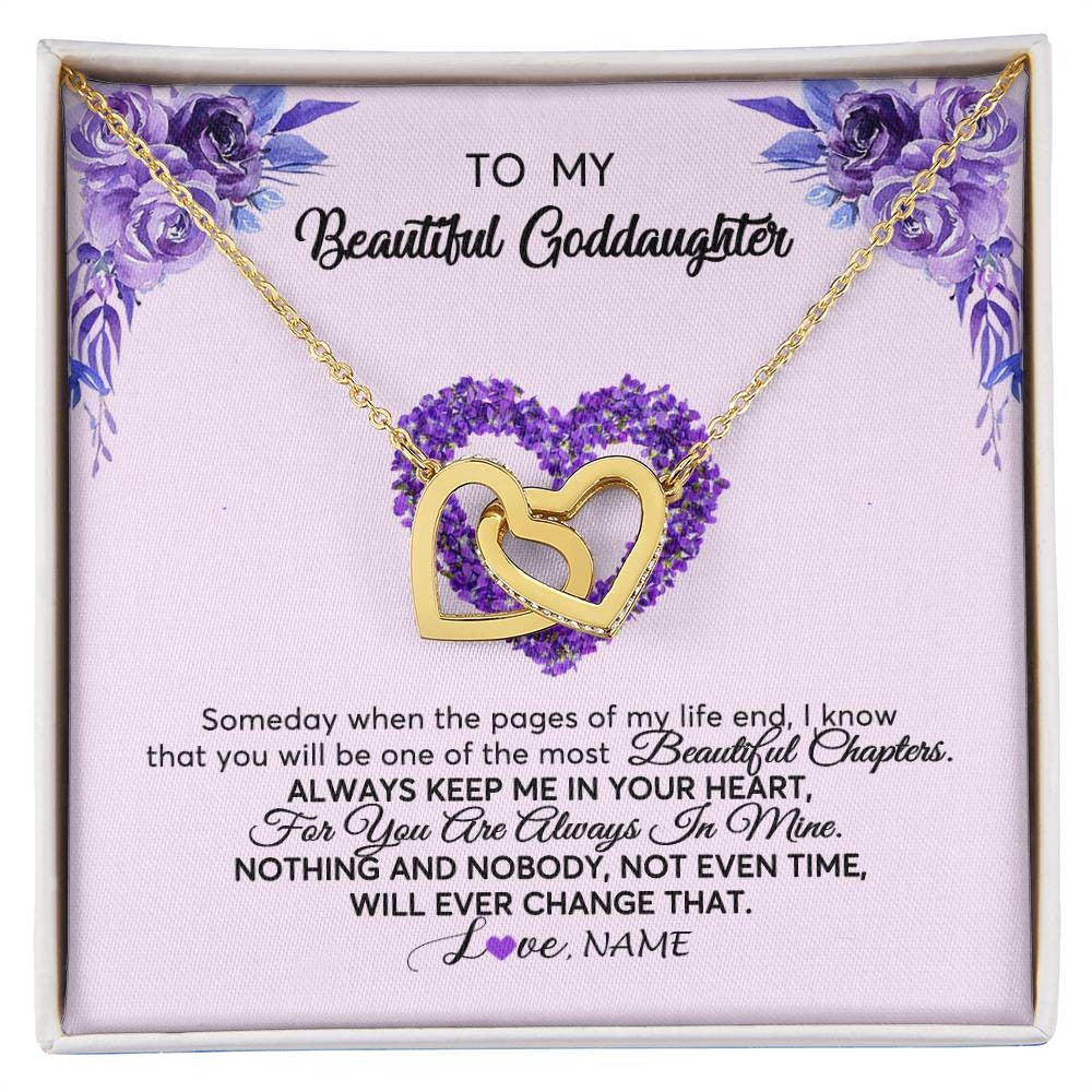 Interlocking Hearts Necklace 18K Yellow Gold Finish | Personalized To My Goddaughter Necklace From Godmother Flower Always Keep Me In Your Heart Goddaughter Graduation Birthday Customized Gift Box Message Card | teecentury