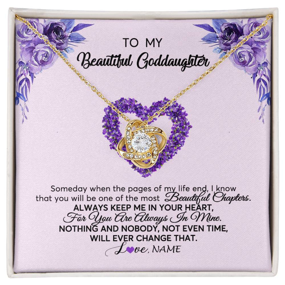 Love Knot Necklace 18K Yellow Gold Finish | Personalized To My Goddaughter Necklace From Godmother Flower Always Keep Me In Your Heart Goddaughter Graduation Birthday Customized Gift Box Message Card | teecentury