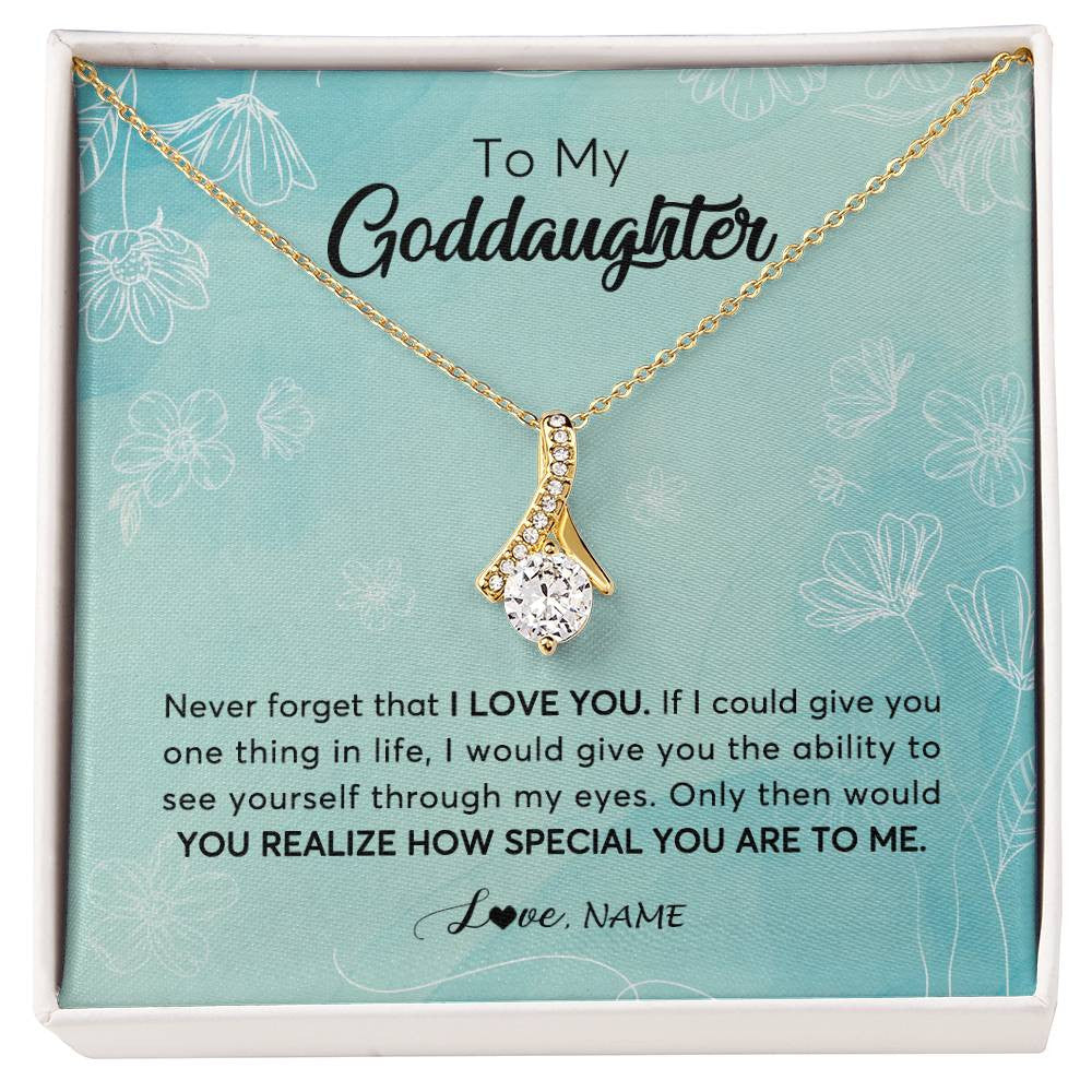 Alluring Beauty Necklace 18K Yellow Gold Finish | Personalized To My Goddaughter Necklace From Godmother Flower Never Forget I Love You Goddaughter Graduation Birthday Customized Gift Box Message Card | teecentury
