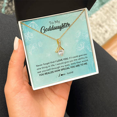 Alluring Beauty Necklace 18K Yellow Gold Finish | Personalized To My Goddaughter Necklace From Godmother Flower Never Forget I Love You Goddaughter Graduation Birthday Customized Gift Box Message Card | teecentury
