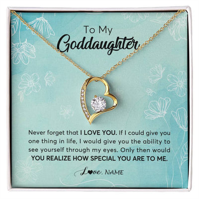 Forever Love Necklace 18K Yellow Gold Finish | Personalized To My Goddaughter Necklace From Godmother Flower Never Forget I Love You Goddaughter Graduation Birthday Customized Gift Box Message Card | teecentury