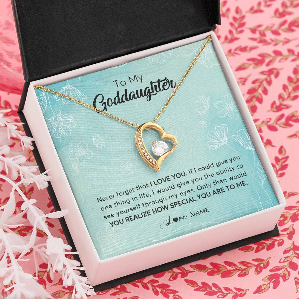 Forever Love Necklace 18K Yellow Gold Finish | Personalized To My Goddaughter Necklace From Godmother Flower Never Forget I Love You Goddaughter Graduation Birthday Customized Gift Box Message Card | teecentury