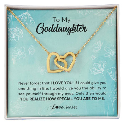 Interlocking Hearts Necklace 18K Yellow Gold Finish | Personalized To My Goddaughter Necklace From Godmother Flower Never Forget I Love You Goddaughter Graduation Birthday Customized Gift Box Message Card | teecentury