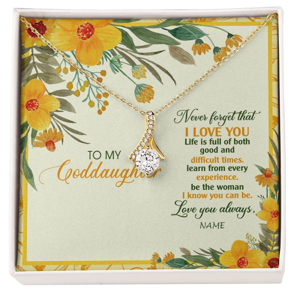 Alluring Beauty Necklace 18K Yellow Gold Finish | Personalized To My Goddaughter Necklace From Godmother Flower Never Forget That I Love You Goddaughter Birthday Christmas Customized Gift Box Message Card | teecentury