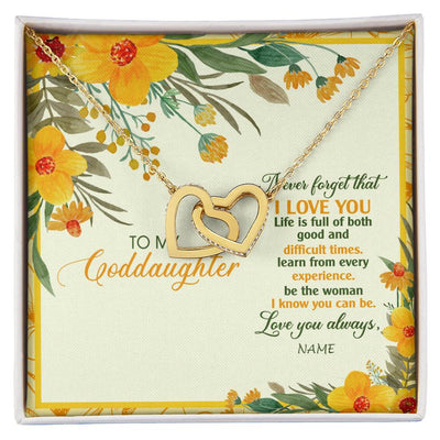 Interlocking Hearts Necklace 18K Yellow Gold Finish | Personalized To My Goddaughter Necklace From Godmother Flower Never Forget That I Love You Goddaughter Birthday Christmas Customized Gift Box Message Card | teecentury