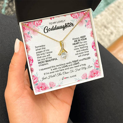 Alluring Beauty Necklace 18K Yellow Gold Finish | 2 | Personalized To My Goddaughter Necklace From Godmother Godfather Always Keep Me in Your Heart Goddaughter Birthday Christmas Customized Gift Box Message Card | teecentury