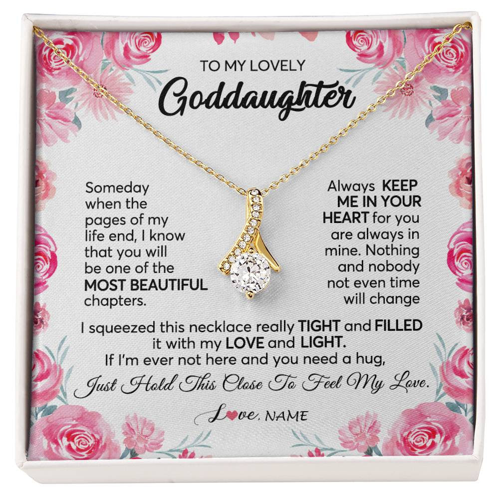 Alluring Beauty Necklace 18K Yellow Gold Finish | 1 | Personalized To My Goddaughter Necklace From Godmother Godfather Always Keep Me in Your Heart Goddaughter Birthday Christmas Customized Gift Box Message Card | teecentury
