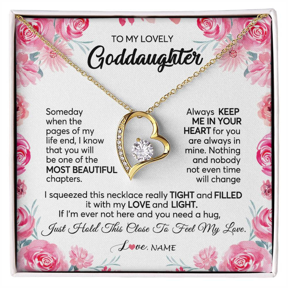 Forever Love Necklace 18K Yellow Gold Finish | 1 | Personalized To My Goddaughter Necklace From Godmother Godfather Always Keep Me in Your Heart Goddaughter Birthday Christmas Customized Gift Box Message Card | teecentury