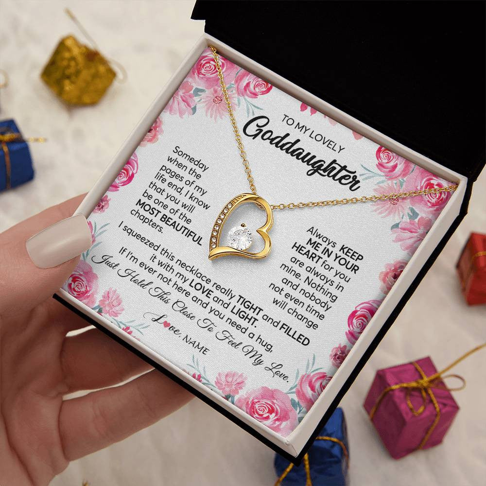 Forever Love Necklace 18K Yellow Gold Finish | 2 | Personalized To My Goddaughter Necklace From Godmother Godfather Always Keep Me in Your Heart Goddaughter Birthday Christmas Customized Gift Box Message Card | teecentury