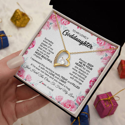 Forever Love Necklace 18K Yellow Gold Finish | 2 | Personalized To My Goddaughter Necklace From Godmother Godfather Always Keep Me in Your Heart Goddaughter Birthday Christmas Customized Gift Box Message Card | teecentury