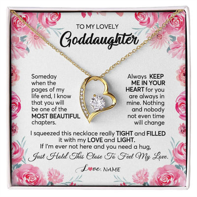Forever Love Necklace 18K Yellow Gold Finish | 1 | Personalized To My Goddaughter Necklace From Godmother Godfather Always Keep Me in Your Heart Goddaughter Birthday Christmas Customized Gift Box Message Card | teecentury