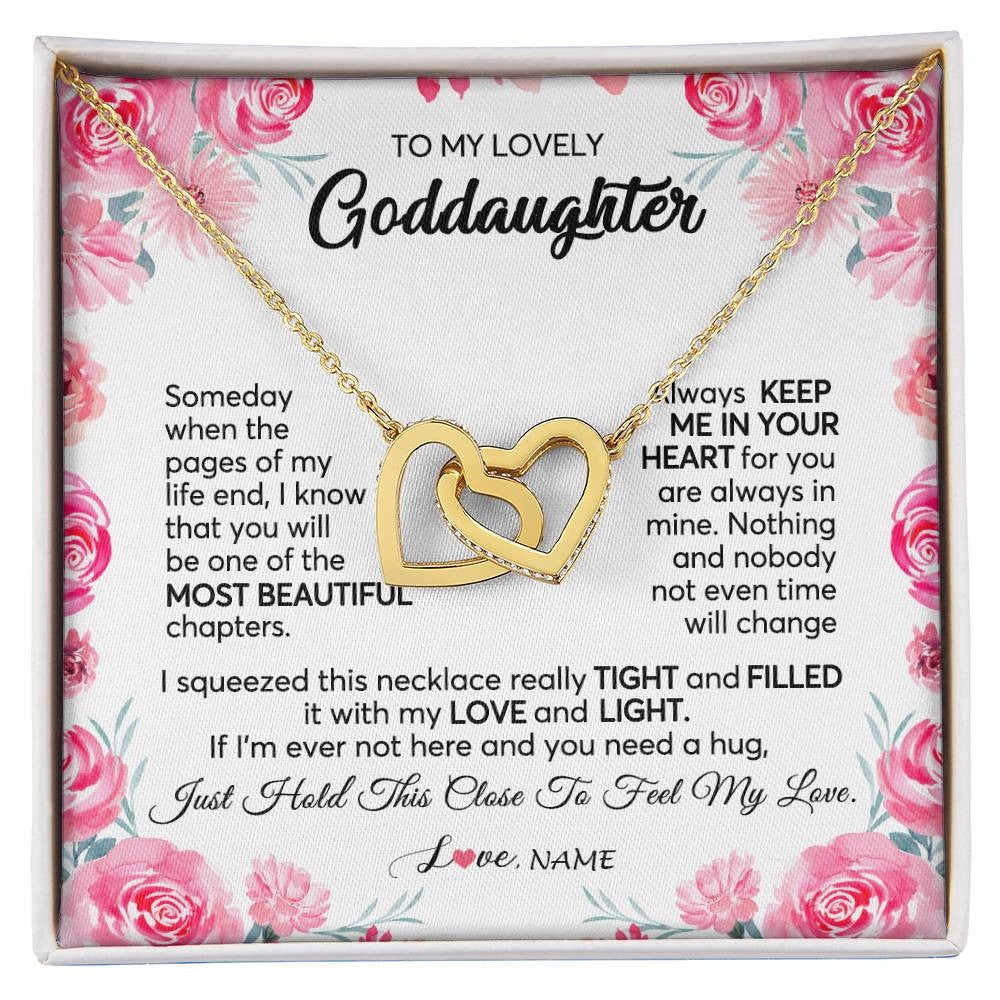 Interlocking Hearts Necklace 18K Yellow Gold Finish | 1 | Personalized To My Goddaughter Necklace From Godmother Godfather Always Keep Me in Your Heart Goddaughter Birthday Christmas Customized Gift Box Message Card | teecentury