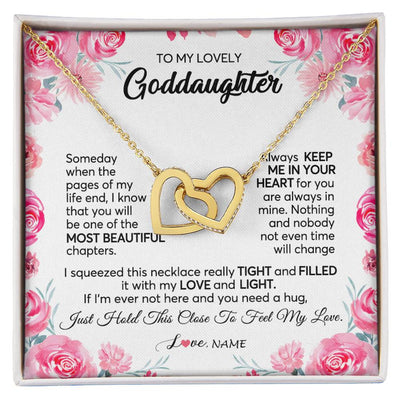 Interlocking Hearts Necklace 18K Yellow Gold Finish | 1 | Personalized To My Goddaughter Necklace From Godmother Godfather Always Keep Me in Your Heart Goddaughter Birthday Christmas Customized Gift Box Message Card | teecentury