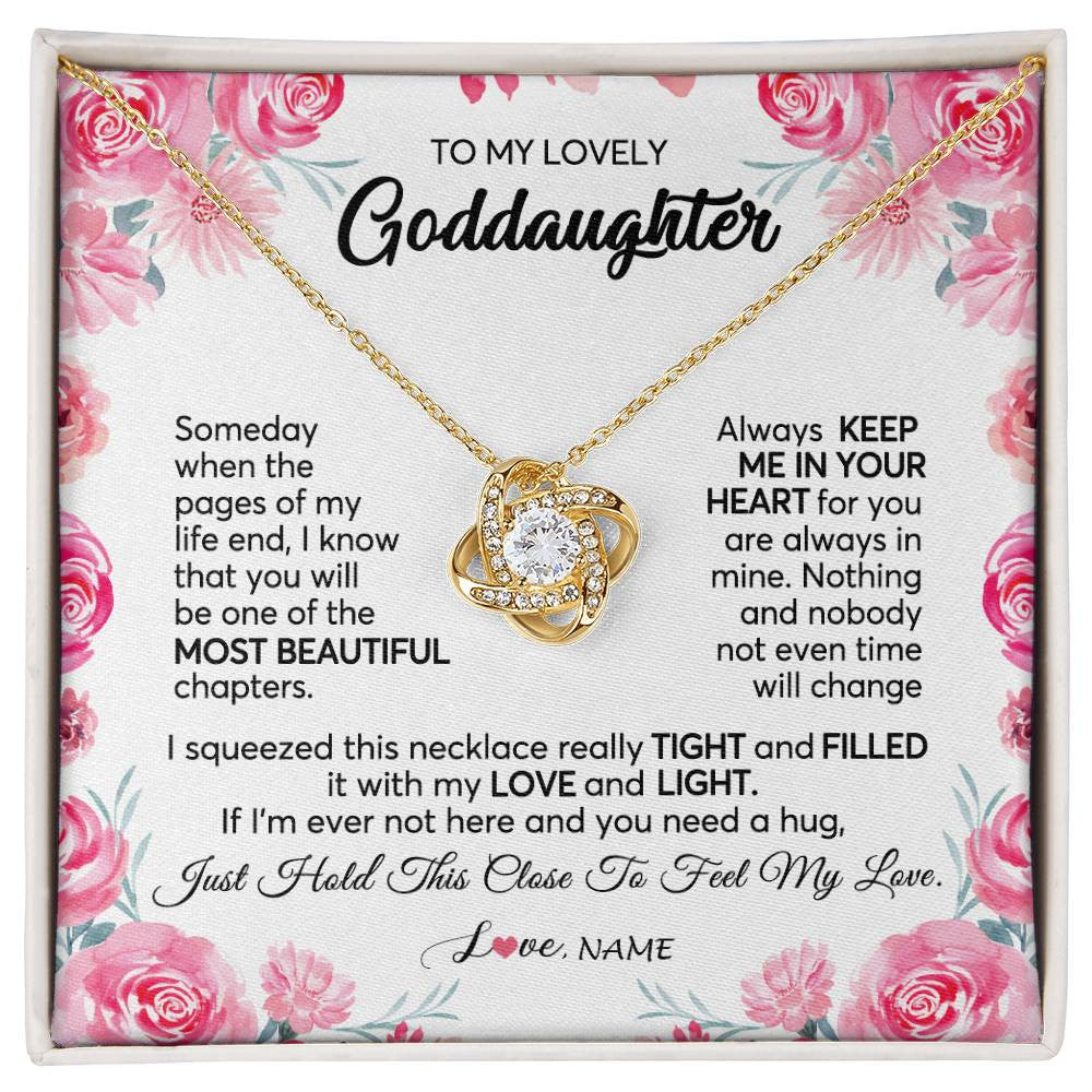 Love Knot Necklace 18K Yellow Gold Finish | 1 | Personalized To My Goddaughter Necklace From Godmother Godfather Always Keep Me in Your Heart Goddaughter Birthday Christmas Customized Gift Box Message Card | teecentury