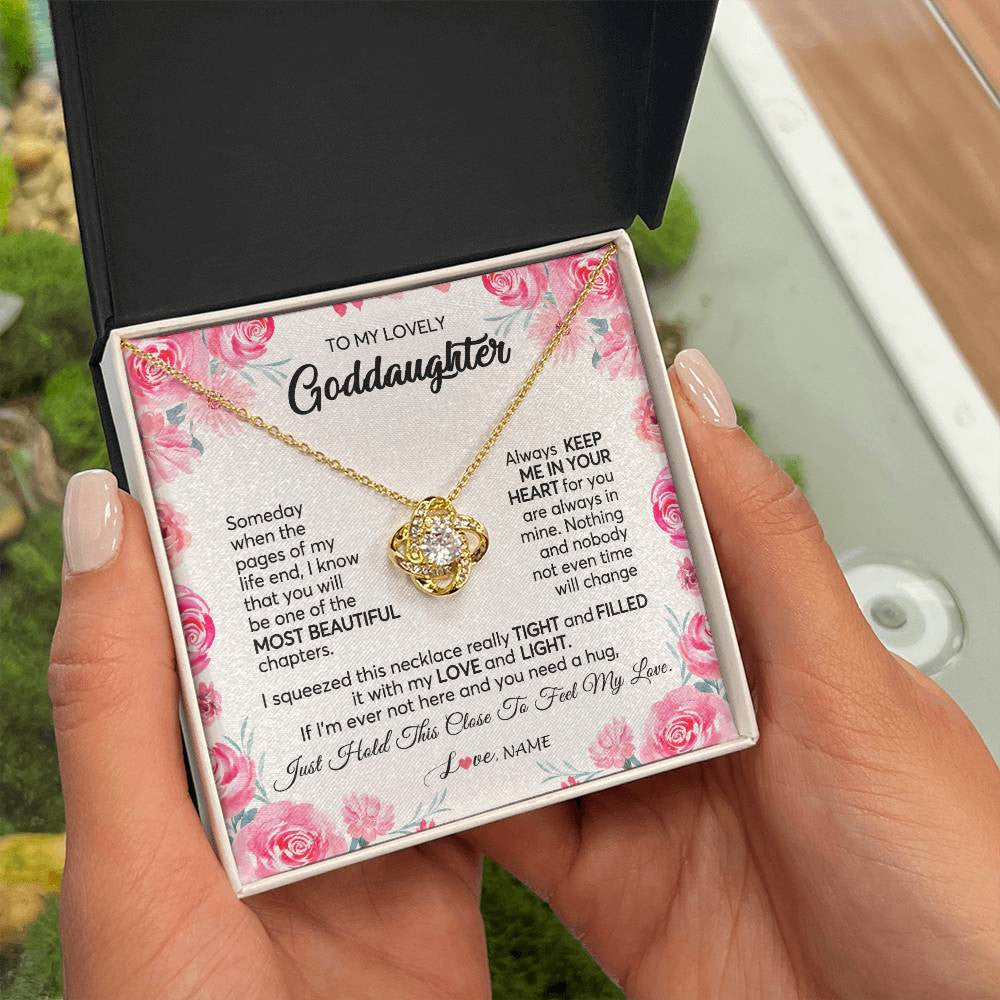 Love Knot Necklace 18K Yellow Gold Finish | 2 | Personalized To My Goddaughter Necklace From Godmother Godfather Always Keep Me in Your Heart Goddaughter Birthday Christmas Customized Gift Box Message Card | teecentury