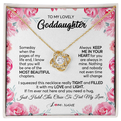 Love Knot Necklace 18K Yellow Gold Finish | 1 | Personalized To My Goddaughter Necklace From Godmother Godfather Always Keep Me in Your Heart Goddaughter Birthday Christmas Customized Gift Box Message Card | teecentury