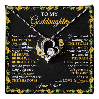 Forever Love Necklace 14K White Gold Finish | 1 | Personalized To My Goddaughter Necklace From Godmother Godfather I Love You Sunflower Goddaughter Birthday Jewelry Christmas Customized Gift Box Message Card | teecentury