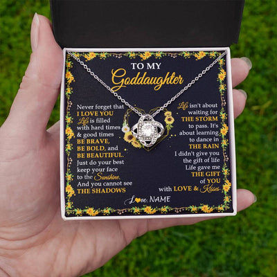 Love Knot Necklace 14K White Gold Finish | 2 | Personalized To My Goddaughter Necklace From Godmother Godfather I Love You Sunflower Goddaughter Birthday Jewelry Christmas Customized Gift Box Message Card | teecentury