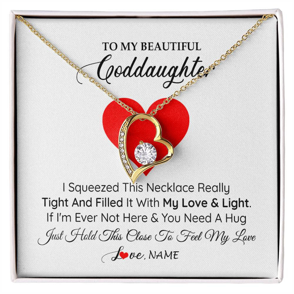 Forever Love Necklace 18K Yellow Gold Finish | 1 | Personalized To My Goddaughter Necklace From Godmother Godfather I Squeezed This Necklace Goddaughter Birthday Christmas Customized Gift Box Message Card | teecentury