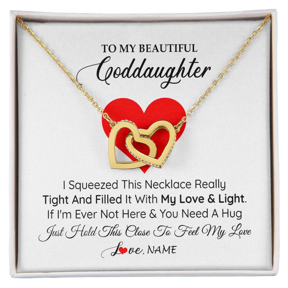 Interlocking Hearts Necklace 18K Yellow Gold Finish | 1 | Personalized To My Goddaughter Necklace From Godmother Godfather I Squeezed This Necklace Goddaughter Birthday Christmas Customized Gift Box Message Card | teecentury