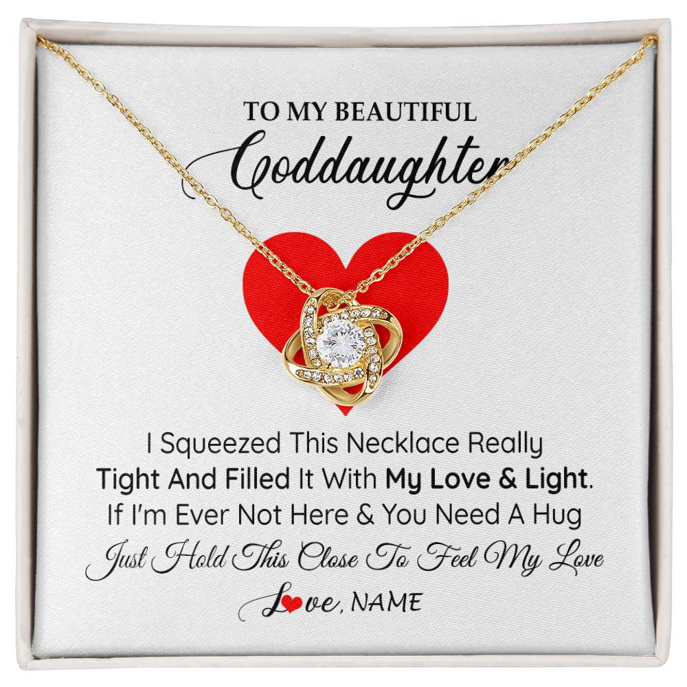 Love Knot Necklace 18K Yellow Gold Finish | 1 | Personalized To My Goddaughter Necklace From Godmother Godfather I Squeezed This Necklace Goddaughter Birthday Christmas Customized Gift Box Message Card | teecentury