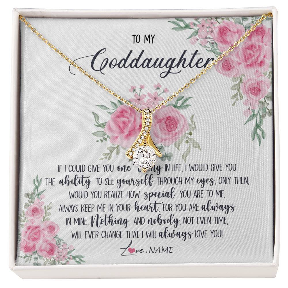 Alluring Beauty Necklace 18K Yellow Gold Finish | Personalized To My Goddaughter Necklace From Godmother Godfather I Will Always Love You Goddaughter Birthday Christmas Customized Gift Box Message Card | teecentury