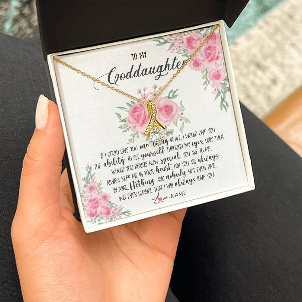 Alluring Beauty Necklace 18K Yellow Gold Finish | Personalized To My Goddaughter Necklace From Godmother Godfather I Will Always Love You Goddaughter Birthday Christmas Customized Gift Box Message Card | teecentury