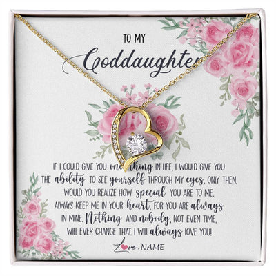 Forever Love Necklace 18K Yellow Gold Finish | Personalized To My Goddaughter Necklace From Godmother Godfather I Will Always Love You Goddaughter Birthday Christmas Customized Gift Box Message Card | teecentury