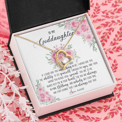 Forever Love Necklace 18K Yellow Gold Finish | Personalized To My Goddaughter Necklace From Godmother Godfather I Will Always Love You Goddaughter Birthday Christmas Customized Gift Box Message Card | teecentury