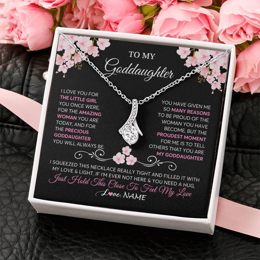 Alluring Beauty Necklace 14K White Gold Finish | 2 | Personalized To My Goddaughter Necklace From Godmother Godfather Love You Little Girl Goddaughter Birthday Jewelry Christmas Customized Gift Box Message Card | teecentury