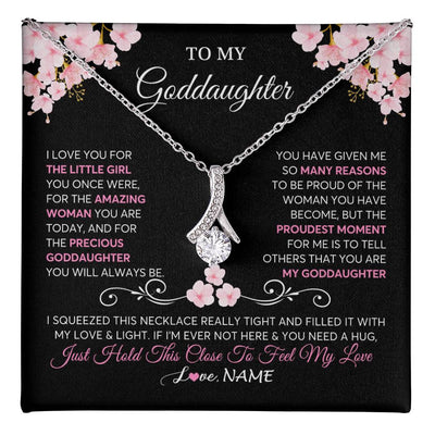 Alluring Beauty Necklace 14K White Gold Finish | 1 | Personalized To My Goddaughter Necklace From Godmother Godfather Love You Little Girl Goddaughter Birthday Jewelry Christmas Customized Gift Box Message Card | teecentury