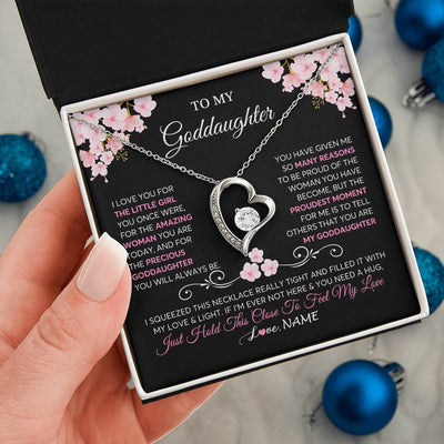 Forever Love Necklace 14K White Gold Finish | 2 | Personalized To My Goddaughter Necklace From Godmother Godfather Love You Little Girl Goddaughter Birthday Jewelry Christmas Customized Gift Box Message Card | teecentury