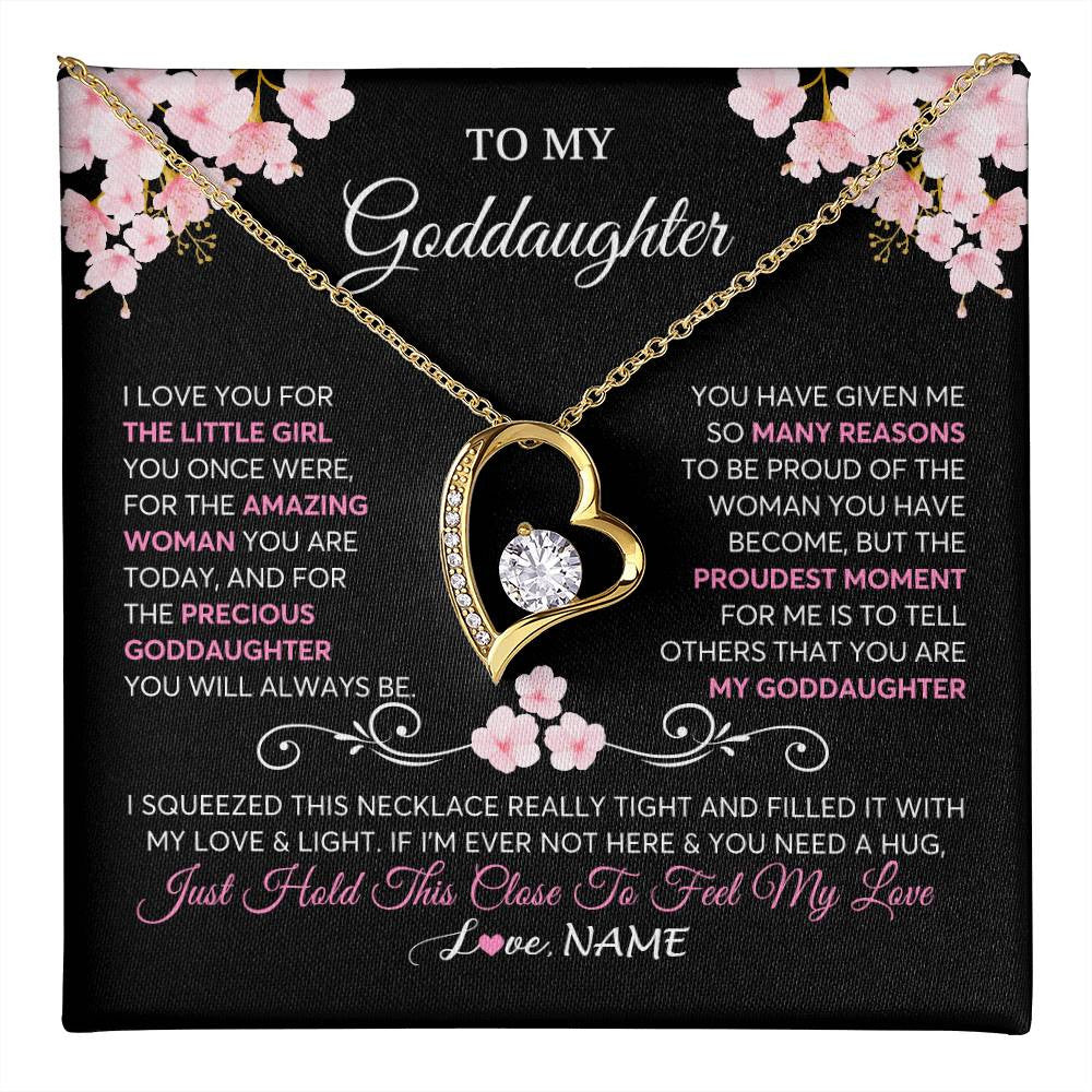 Forever Love Necklace 18K Yellow Gold Finish | 1 | Personalized To My Goddaughter Necklace From Godmother Godfather Love You Little Girl Goddaughter Birthday Jewelry Christmas Customized Gift Box Message Card | teecentury