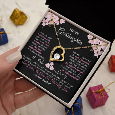 Forever Love Necklace 18K Yellow Gold Finish | 2 | Personalized To My Goddaughter Necklace From Godmother Godfather Love You Little Girl Goddaughter Birthday Jewelry Christmas Customized Gift Box Message Card | teecentury