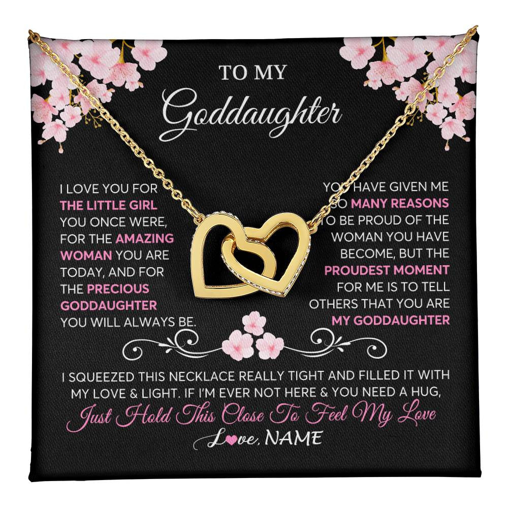 Interlocking Hearts Necklace 18K Yellow Gold Finish | 1 | Personalized To My Goddaughter Necklace From Godmother Godfather Love You Little Girl Goddaughter Birthday Jewelry Christmas Customized Gift Box Message Card | teecentury