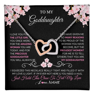 Interlocking Hearts Necklace Stainless Steel & Rose Gold Finish | 1 | Personalized To My Goddaughter Necklace From Godmother Godfather Love You Little Girl Goddaughter Birthday Jewelry Christmas Customized Gift Box Message Card | teecentury