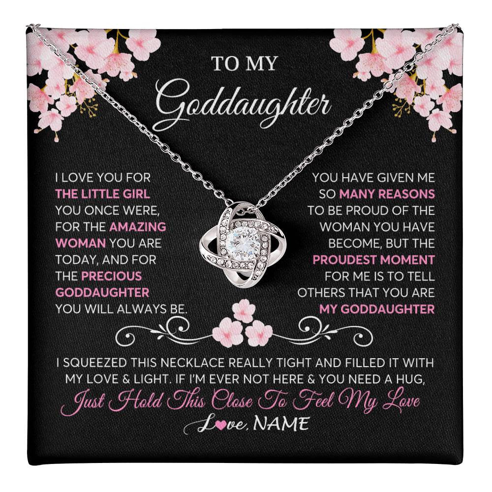 Love Knot Necklace 14K White Gold Finish | 1 | Personalized To My Goddaughter Necklace From Godmother Godfather Love You Little Girl Goddaughter Birthday Jewelry Christmas Customized Gift Box Message Card | teecentury