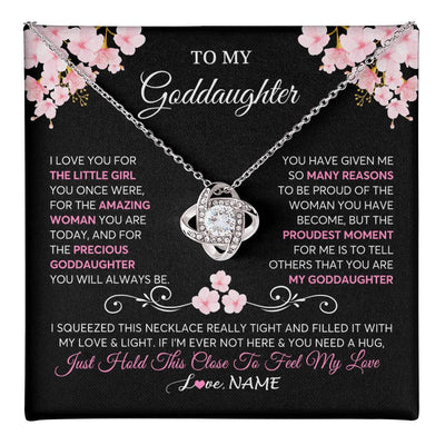 Love Knot Necklace 14K White Gold Finish | 1 | Personalized To My Goddaughter Necklace From Godmother Godfather Love You Little Girl Goddaughter Birthday Jewelry Christmas Customized Gift Box Message Card | teecentury