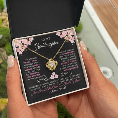 Love Knot Necklace 18K Yellow Gold Finish | 2 | Personalized To My Goddaughter Necklace From Godmother Godfather Love You Little Girl Goddaughter Birthday Jewelry Christmas Customized Gift Box Message Card | teecentury