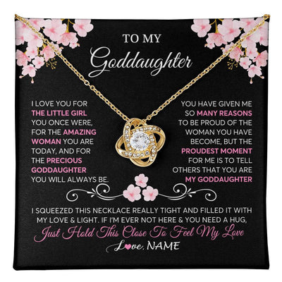 Love Knot Necklace 18K Yellow Gold Finish | 1 | Personalized To My Goddaughter Necklace From Godmother Godfather Love You Little Girl Goddaughter Birthday Jewelry Christmas Customized Gift Box Message Card | teecentury
