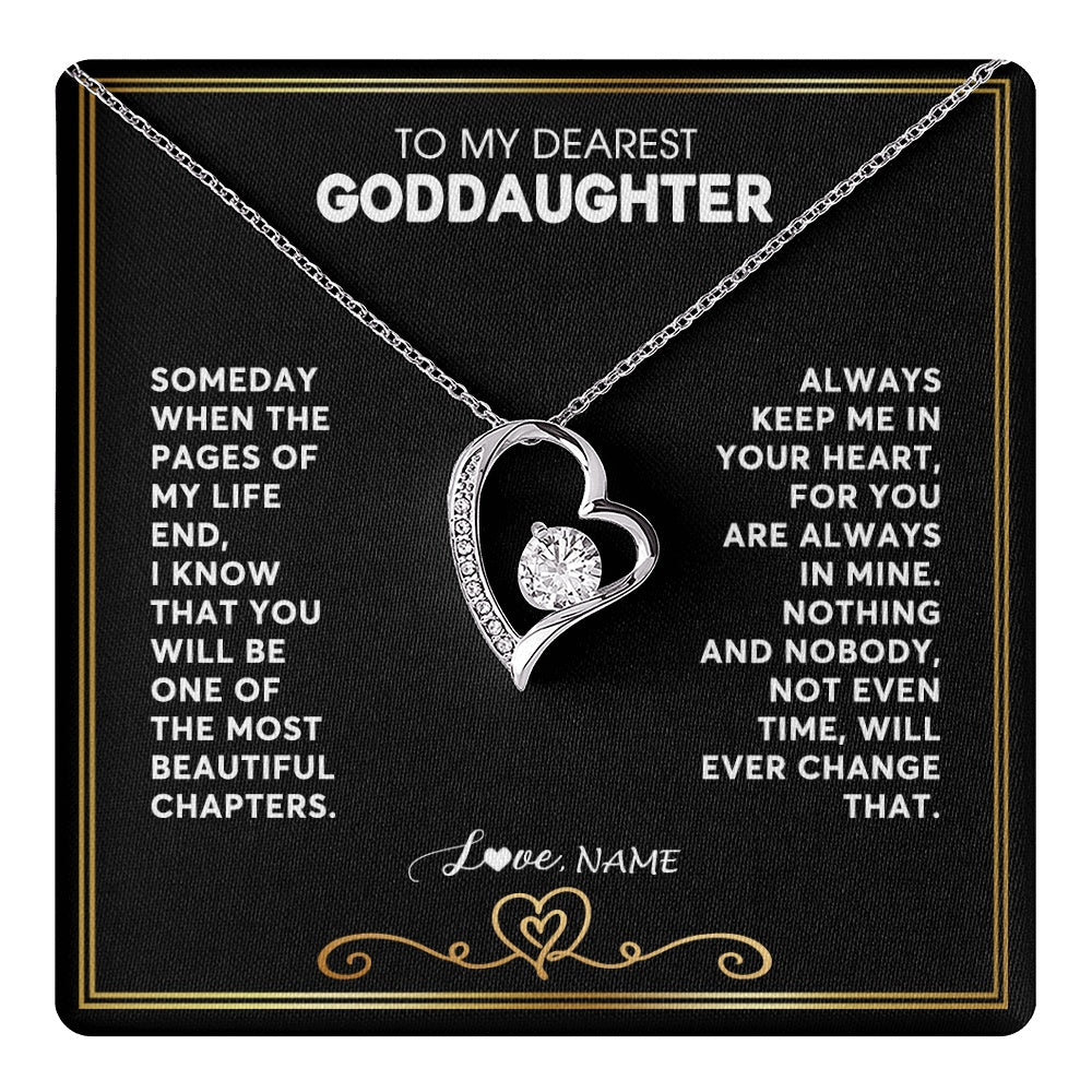 Forever Love Necklace 14K White Gold Finish | 1 | Personalized To My Goddaughter Necklace From Godmother Godfather When The Pages Of My Life End Goddaughter Birthday Christmas Customized Gift Box Message Card | teecentury.myshopify