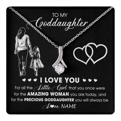 Alluring Beauty Necklace 14K White Gold Finish | 1 | Personalized To My Goddaughter Necklace From Godmother I Love You Little Girl Goddaughter Birthday Christmas Jewelry Customized Gift Box Message Card | teecentury