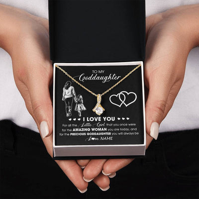 Alluring Beauty Necklace 18K Yellow Gold Finish | 2 | Personalized To My Goddaughter Necklace From Godmother I Love You Little Girl Goddaughter Birthday Christmas Jewelry Customized Gift Box Message Card | teecentury