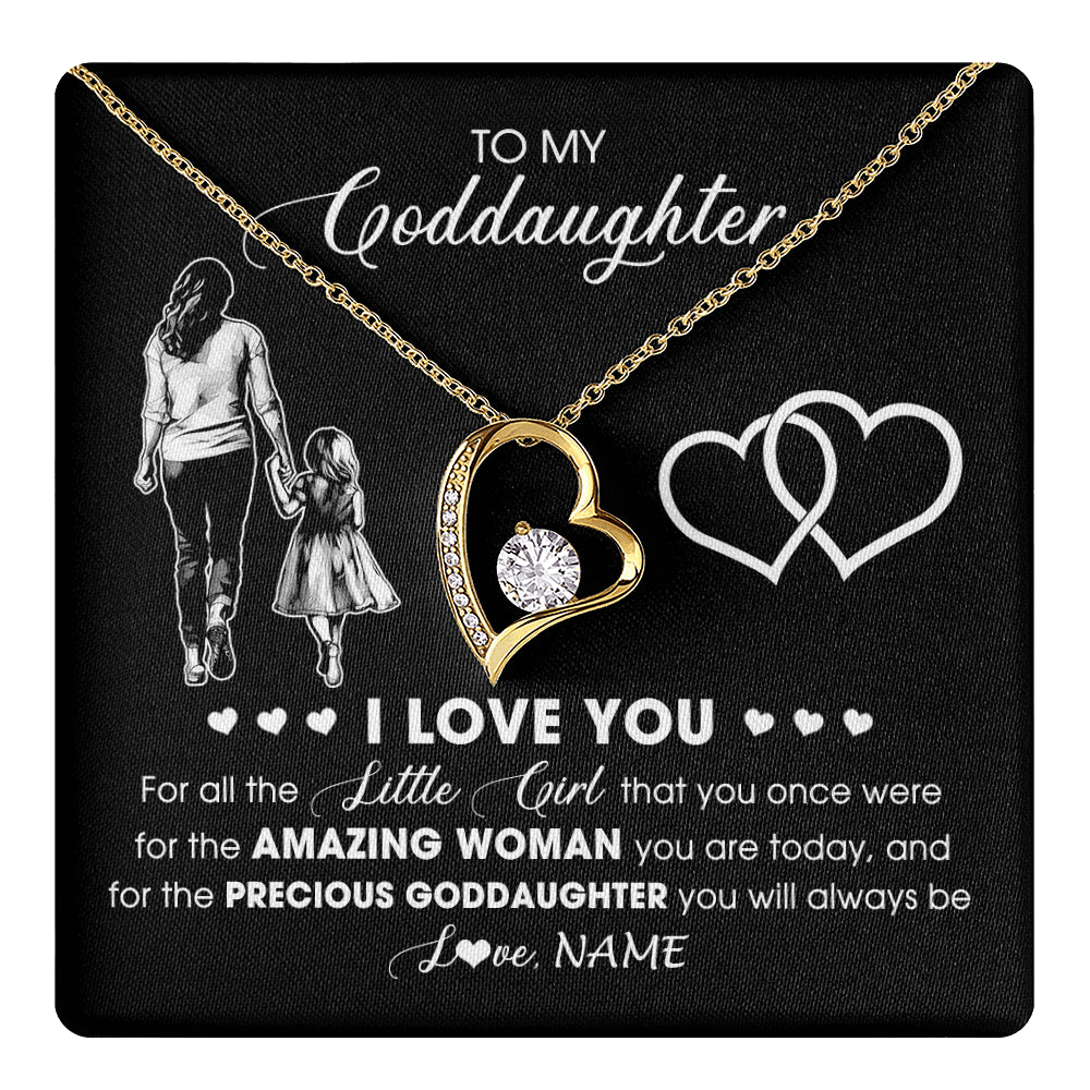 Forever Love Necklace 18K Yellow Gold Finish | 1 | Personalized To My Goddaughter Necklace From Godmother I Love You Little Girl Goddaughter Birthday Christmas Jewelry Customized Gift Box Message Card | teecentury